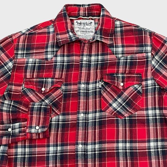 Levi's Strauss Mens Shirt Small Flannel Western Plaid Concert Pearl Snap Party - Picture 1 of 8